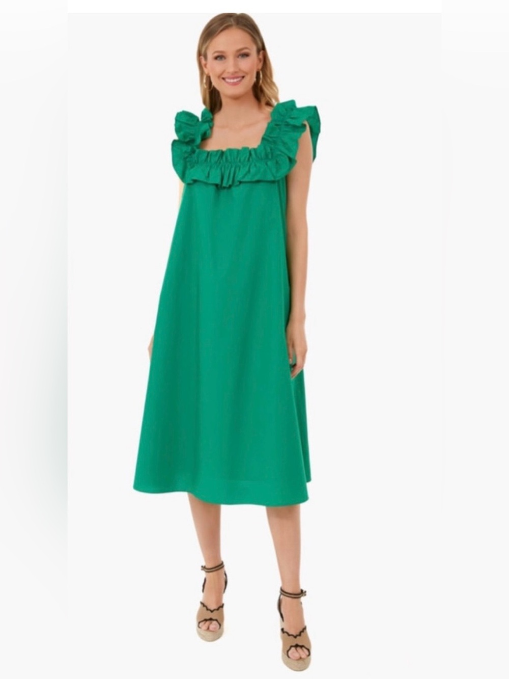 Tuckernuck Hyacinth House Emerald Ruffle-Trim A-Line Dress